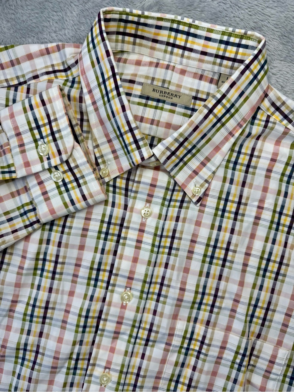 Burberry London Men’s L Multicolor Plaid Cotton Shirt Made in USA